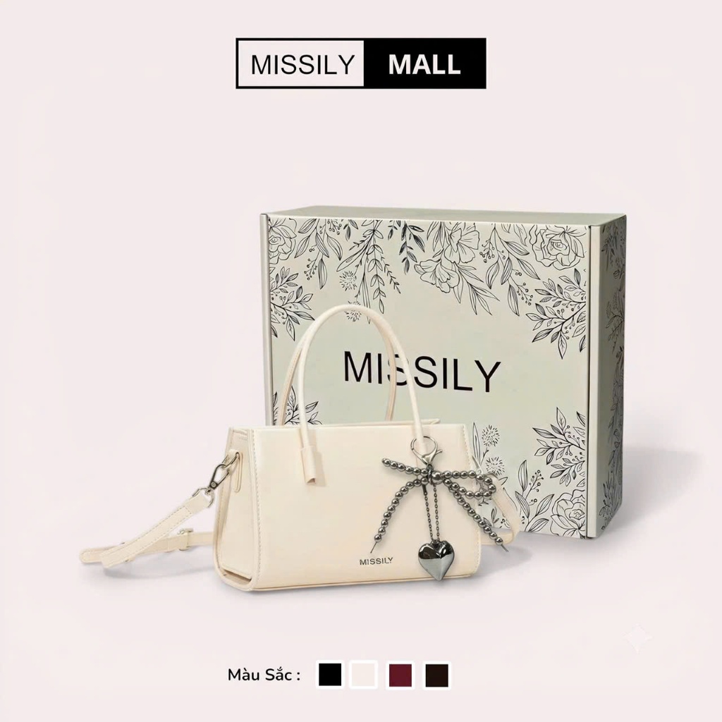 Túi xách nữ, túi đeo chéo, xách tay MISSILY tặng kèm charm nơ ngọc sz 21cm…