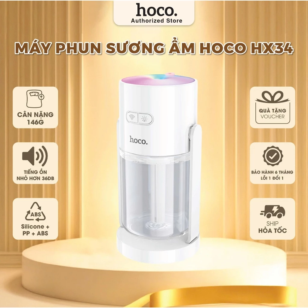 Máy tạo ẩm phun sương cao cấp Hoco HX34 - máy giữ ẩm không khí, máy khuếch tán xông tinh dầu