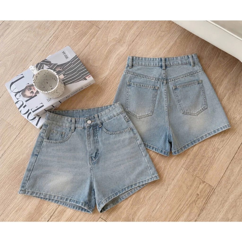 Quần Short Jean Nữ Lưng Cao Ống Rộng Hack Dáng