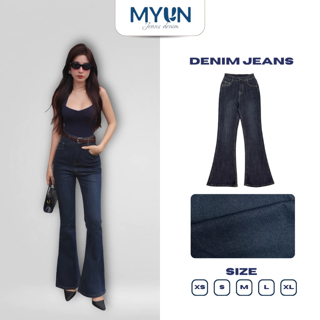 MYUN - Quần Jean Flare Nữ Ống Loe Lưng Cao, Hack Chân Dài Tôn Dáng, Phong Cách Y2K LG0001