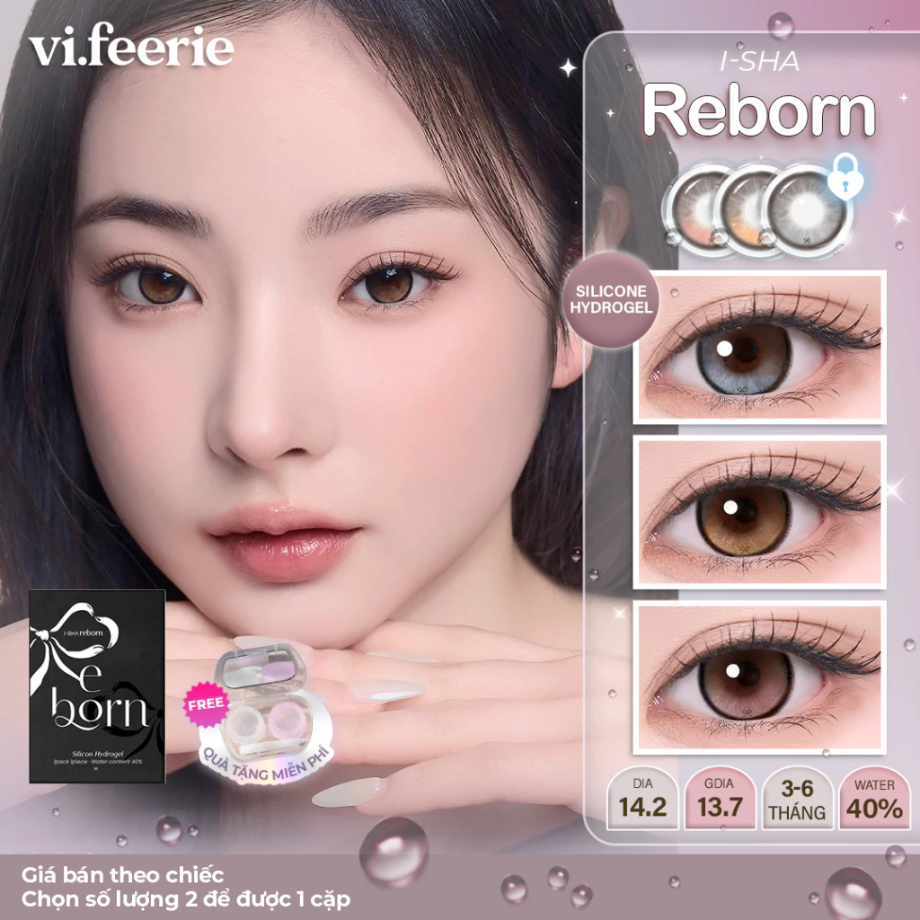 (I-SHA) Kính áp tròng (lens) filter khóa trục giãn tròng 3-6 tháng REBORN Oak Haze/Rosy Wood/Moon Stone - Vi Feerie Lens