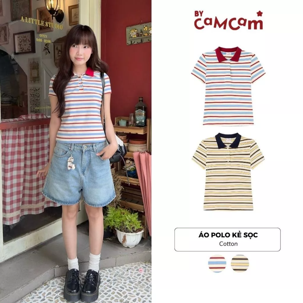 Áo Polo Kẻ Sọc Phối Cổ 𝑩𝒚𝒄𝒂𝒎𝒄𝒂𝒎 Form Fit Nữ Tính APN493