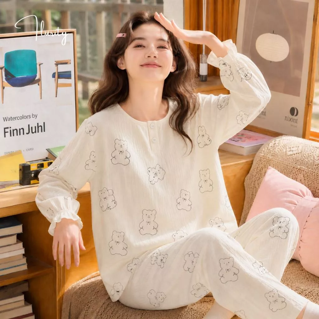 Set Bộ Đồ Pijamas Thiết Kế Cao Cấp Jena Pyjamas Nữ Ngủ Dài Mặc Tại Nhà Gợi Cảm Dễ Thương Xinh Xắn Mềm Flurity BDTDCS159