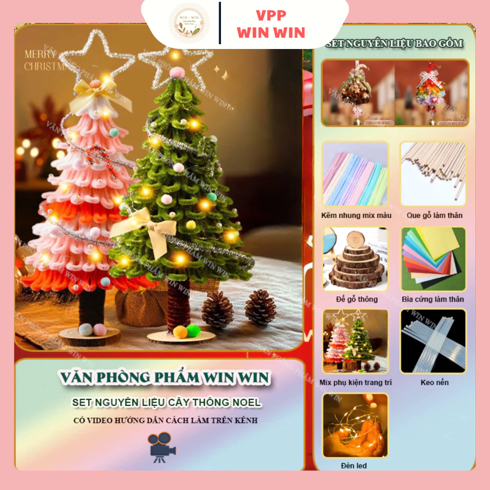 (SET TỰ LÀM) Cây thông Noel bằng Kẽm nhung Nhiều kích thước, Nhiều màu sắc Trang trí Giáng sinh