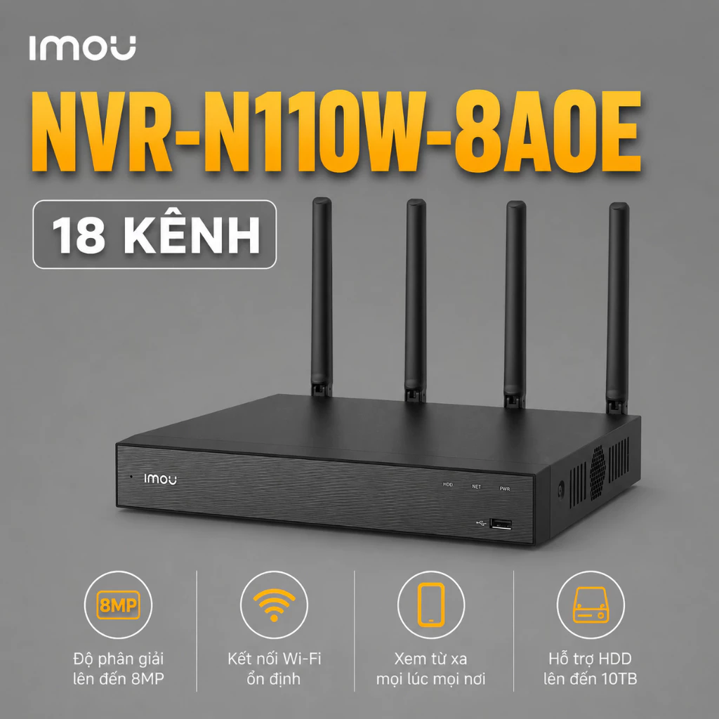 Đầu Ghi WiFi IMOU NVR-N118W-8A0E 18 Kênh Hỗ Trợ 4K WiFi 6 H.265