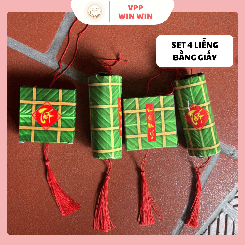 Set 4 Liễng Treo Bánh Chưng Bánh Giò Bằng Giấy, Set Treo Mai Đào Nhỏ