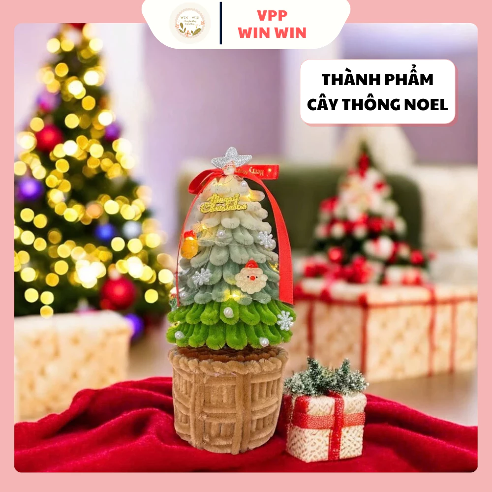 (THÀNH PHẨM) Cây thông Noel Truyền thống, Có chậu, Đế gỗ, Nhiều màu sắc, Cao 20cm Trang trí Giáng sinh