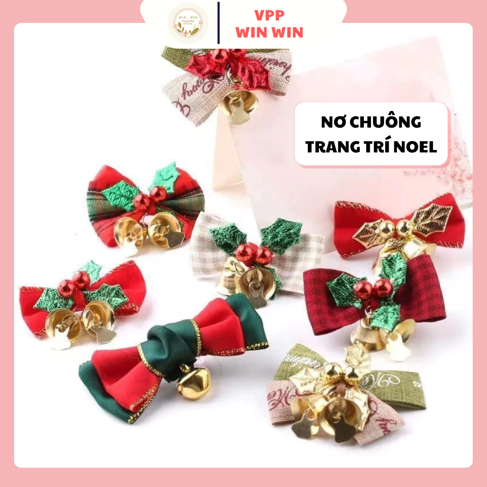 Nơ Chuông Giáng Sinh Trang Trí, Nơ Nhỏ 4cm Có Chuông Màu Đỏ, Xanh, Vàng Trang Trí Cây Thông