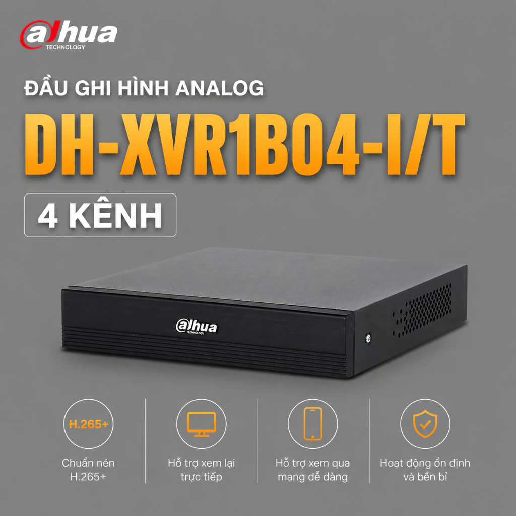 Đầu Ghi Hình Analog 4 Kênh Dahua DH-XVR1B04-I/T Chuẩn H265+ Nhận Diện Người Xe Bảo Hành 2 Năm