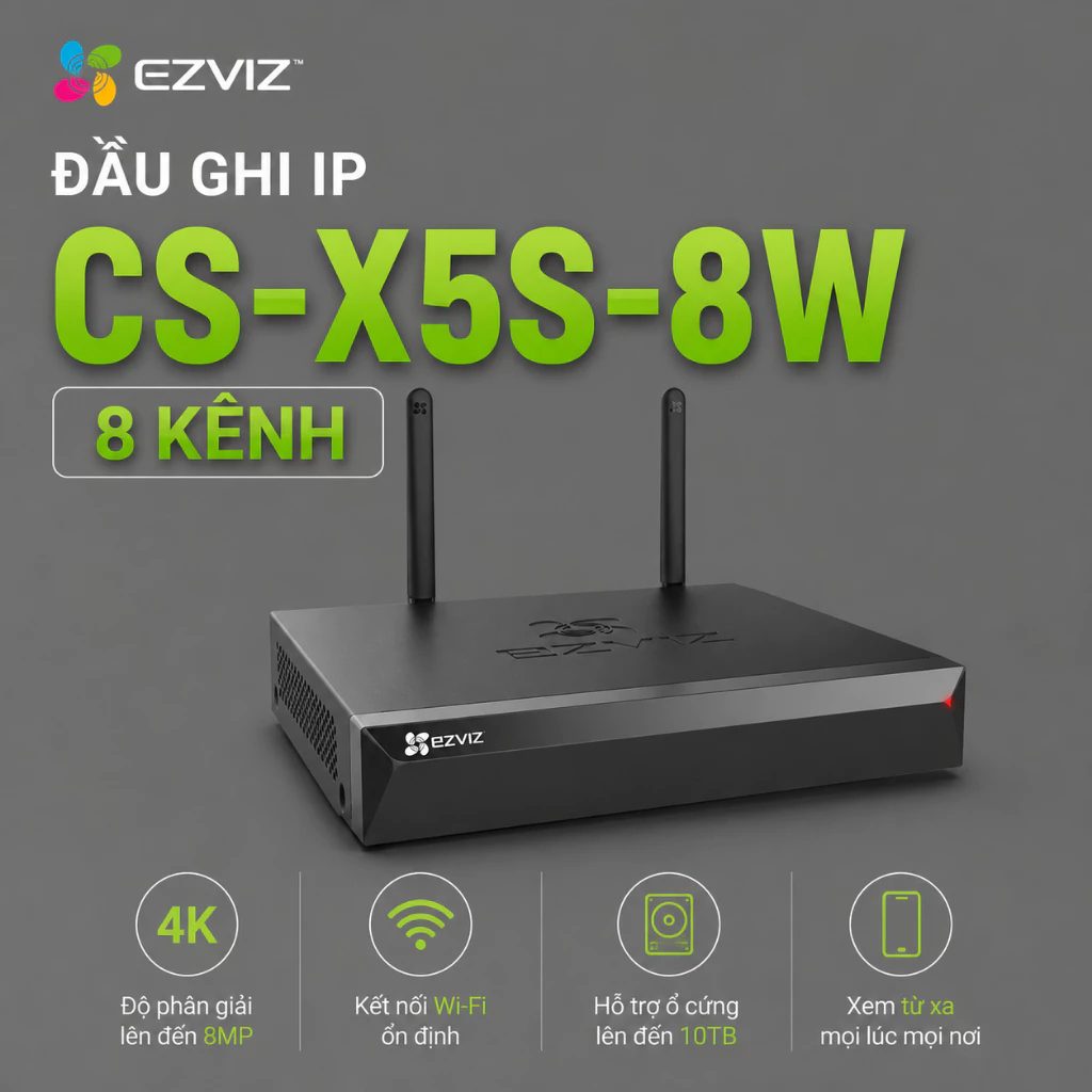Đầu Ghi IP EZVIZ CS-X5S-8W 8 KÊNH WiFi Quản Lý Camera AI Hình Ảnh Sắc Nét