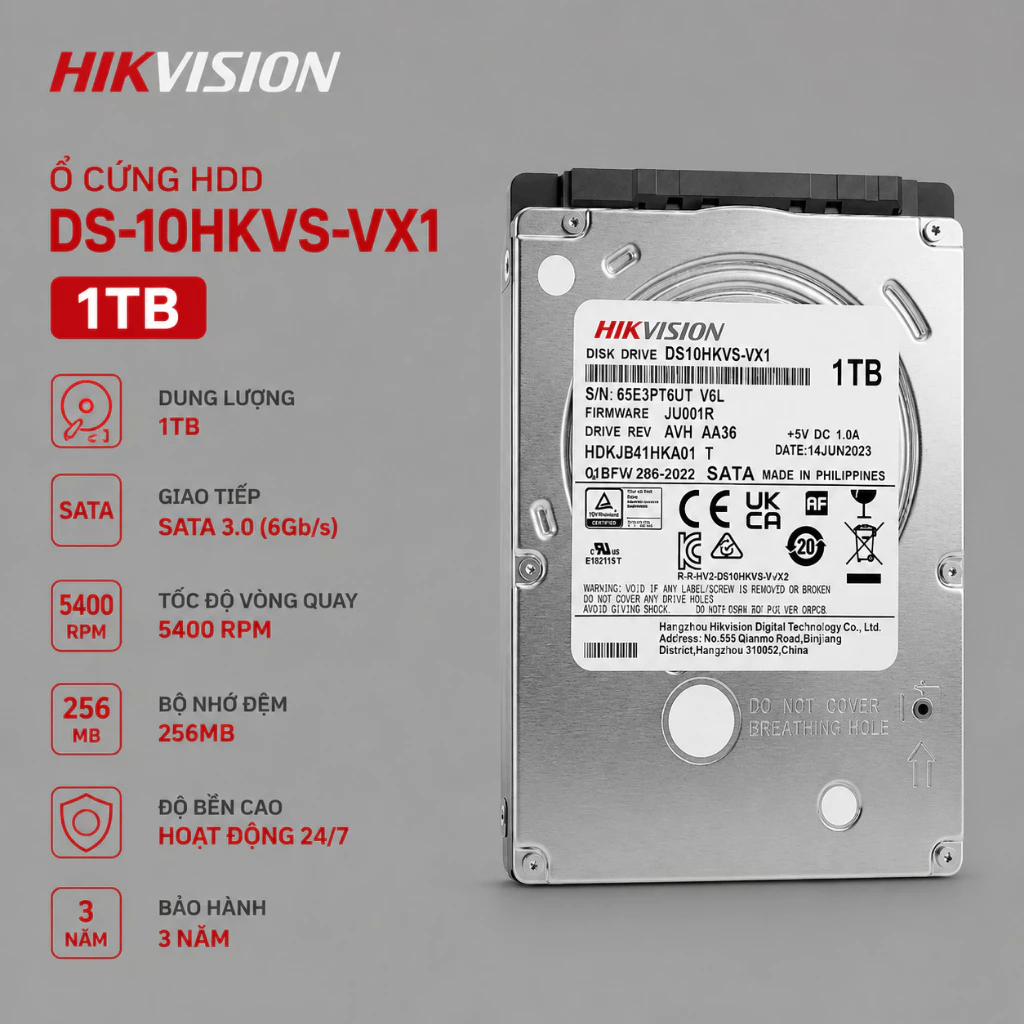 Ổ Cứng Hikvision DS-10HKVS-VX1 1TB HDD 3.5 Inch SATA Dùng Cho Đầu Ghi Camera, PC Bảo Hành 36 Tháng