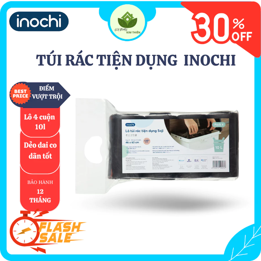 Túi Rác Inochi Nhựa Không Mùi Dẻo Dai Khó Rách, Tích Hợp Quai Xách Tiện Lợi - Gia Dụng Kim Thiên