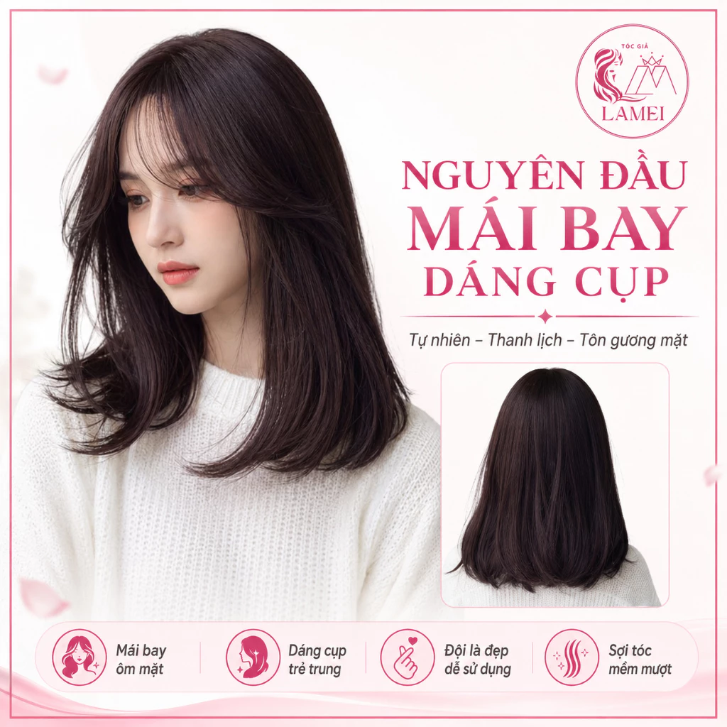 Tóc Giả Nữ Nguyên Đầu Mái Bay Cụp Đuôi Dáng Ngắn Phong Cách Hàn Quốc Mã 8314