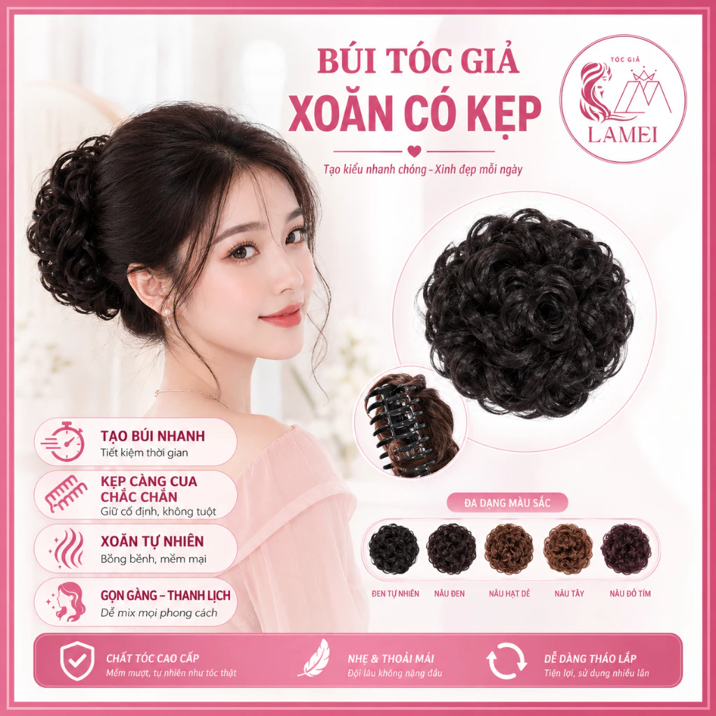 Búi tóc giả xoăn có kẹp tiện lợi cho nữ