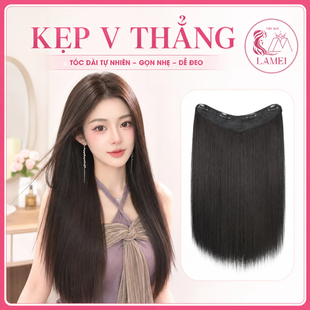 Tóc Giả Nữ Kẹp V Dải Thẳng Cao Cấp Dài 55cm Kèm Ảnh Thật c01 Lamei