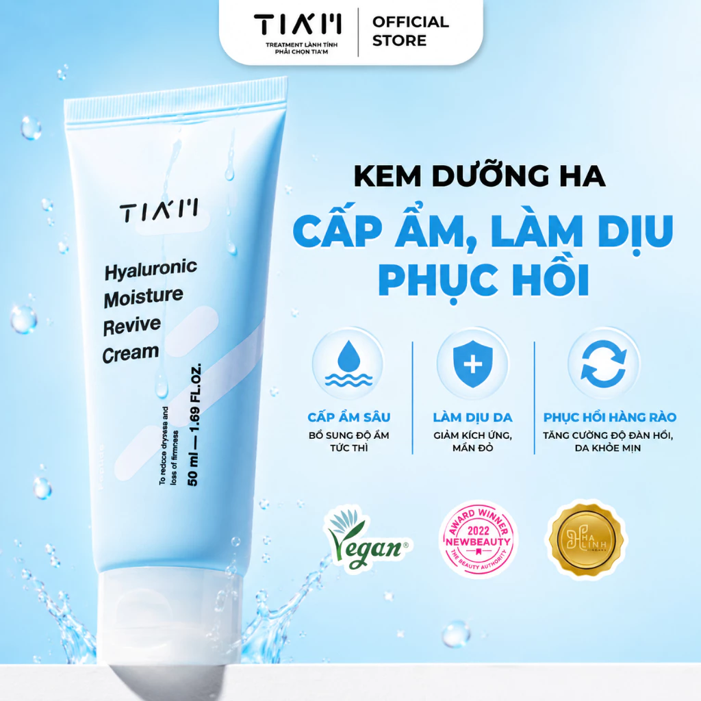 Kem HA Cấp Ẩm, Mỏng Nhẹ Tia'm Hyaluronic Moisture Revive Cream 50ml
