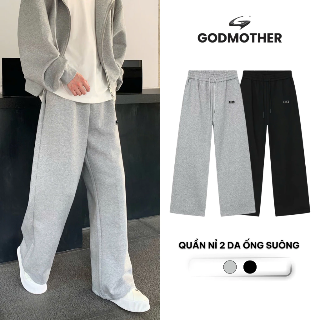 Quần Nỉ 2 Da Suông Ống Rộng GODMOTHER Nam Nữ Hách Dáng - Chất Nỉ Pants Cao Cấp Đứng Form Menswear
