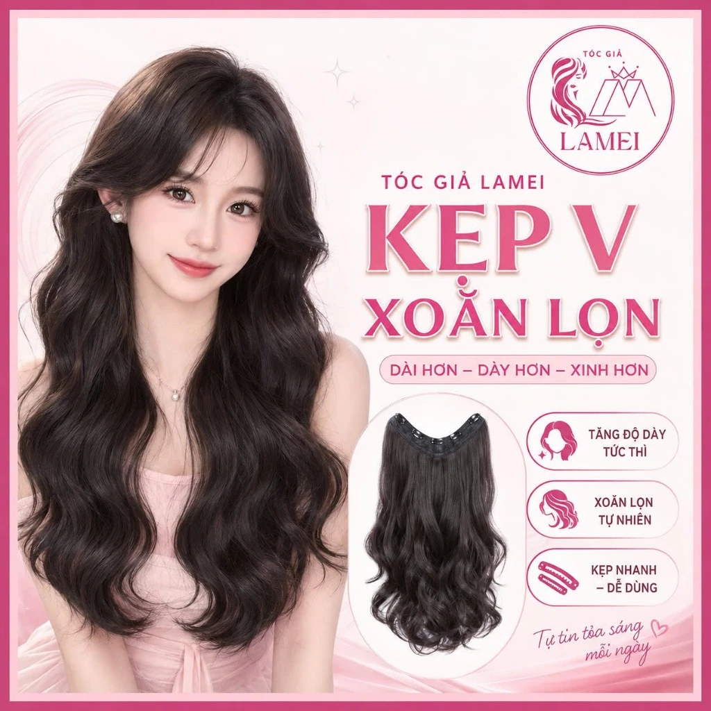 Tóc Giả Nữ Dạng Kẹp V Xoăn Lọn Đuôi Tóc Làm Dày Tóc Mềm Mượt Tự Nhiên Lamei