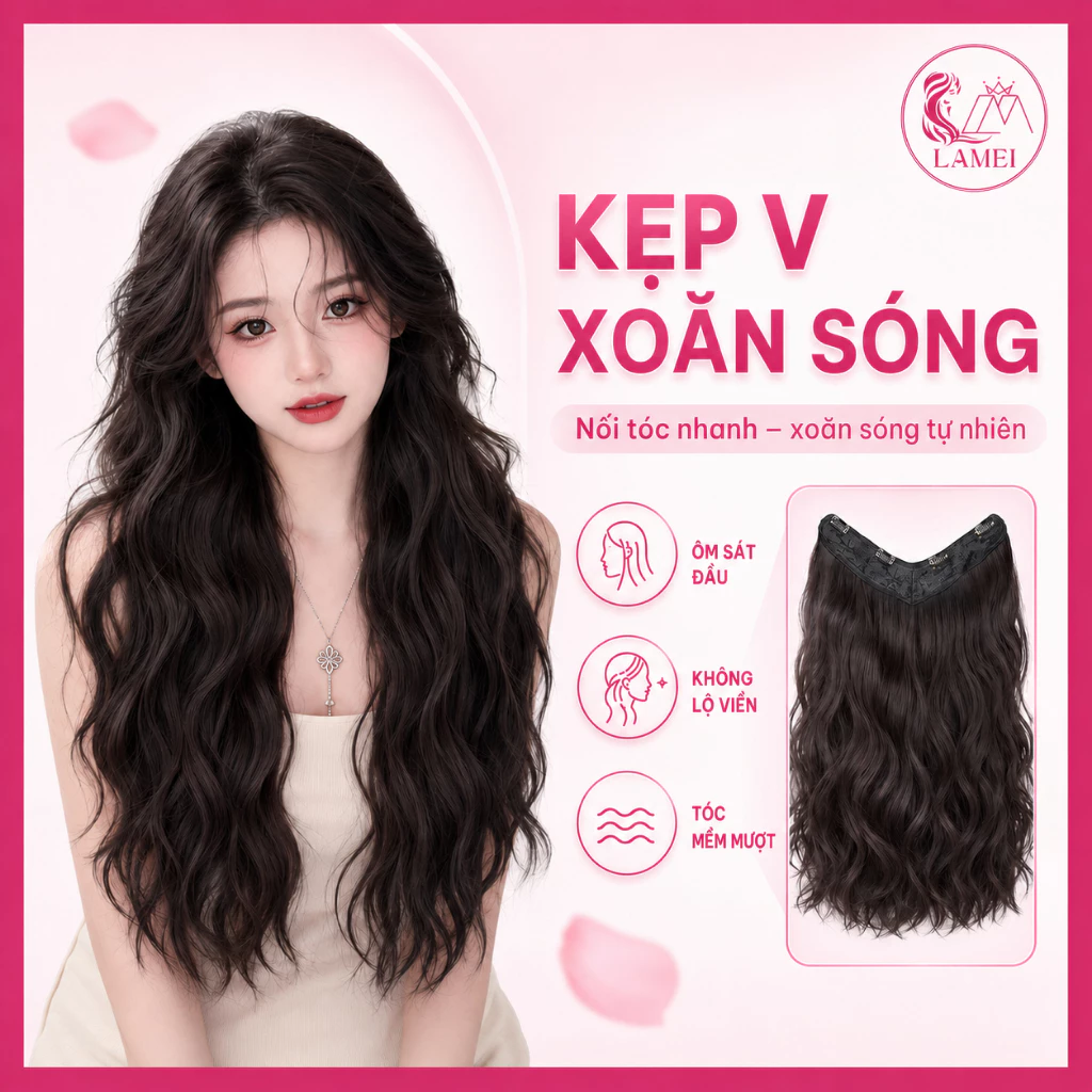 Tóc Giả Kẹp Chữ V Dáng Xù Làm Từ Sợi Tơ Cao Cấp Mềm Mượt Tự Nhiên Lamei