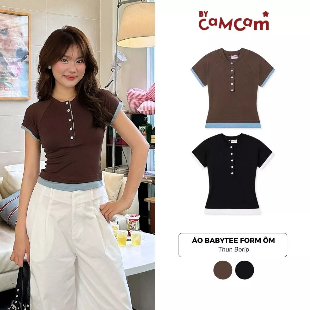 Áo Babytee Form Ôm Phối Vải 𝑩𝒚𝒄𝒂𝒎𝒄𝒂𝒎 Nữ Tính Trendy ABN497