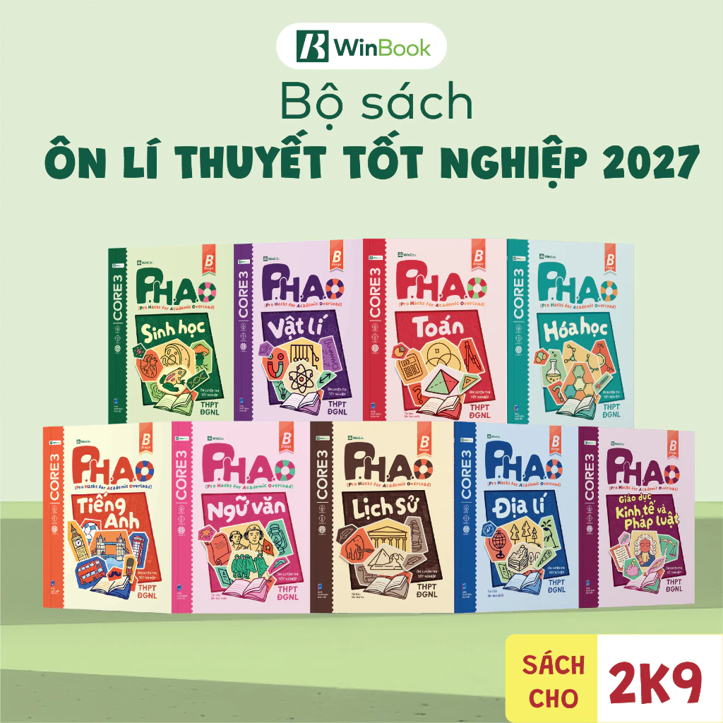Bộ sách P.H.A.O (Pro Hacks for Academic Overload) ôn lí thuyết tốt nghiệp THPT | WinBook đang được đối chiếu cho người mua tại Việt Nam