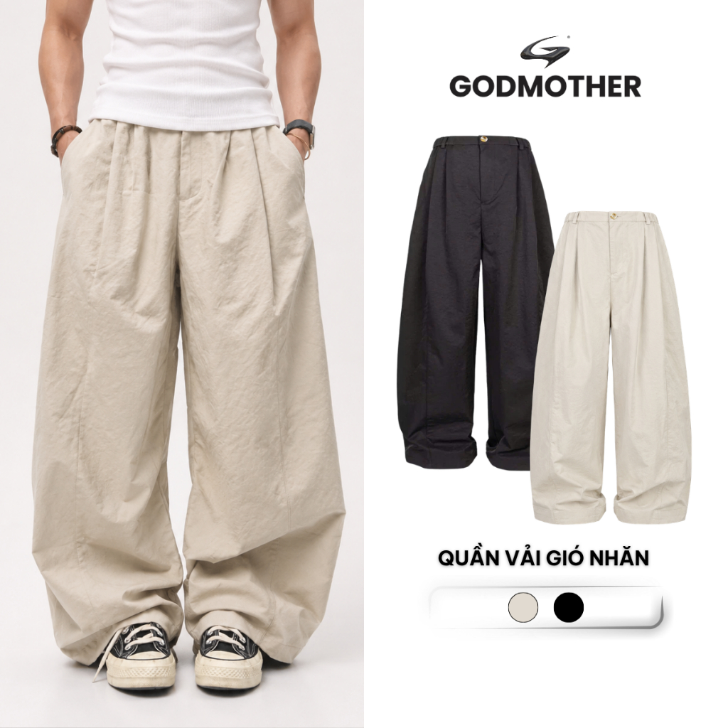 Quần Dài Vải Gió Nhăn Form Ống Rộng GODMOTHER Quần Dài Ống Rộng Vải Gió Nhăn…