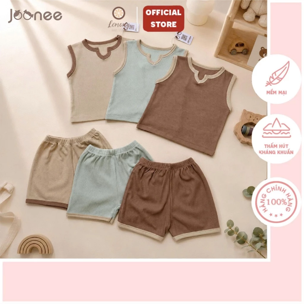 Bộ Cộc Tay Bé Trai Bé Gái Vải Tổ Ong Joonee, Bộ Sát Nách Mùa Hè Cho Bé Thoáng Mát, Quần Short Mềm Mại 9M-4Y
