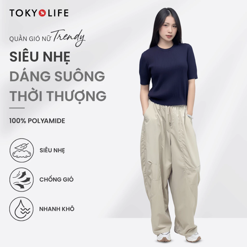 Quần Gió Unisex Ống Cong Form Rộng Phong Cách Tối Giản Cạp Chun Dây Rút 40005378 - TOKYOLIFE