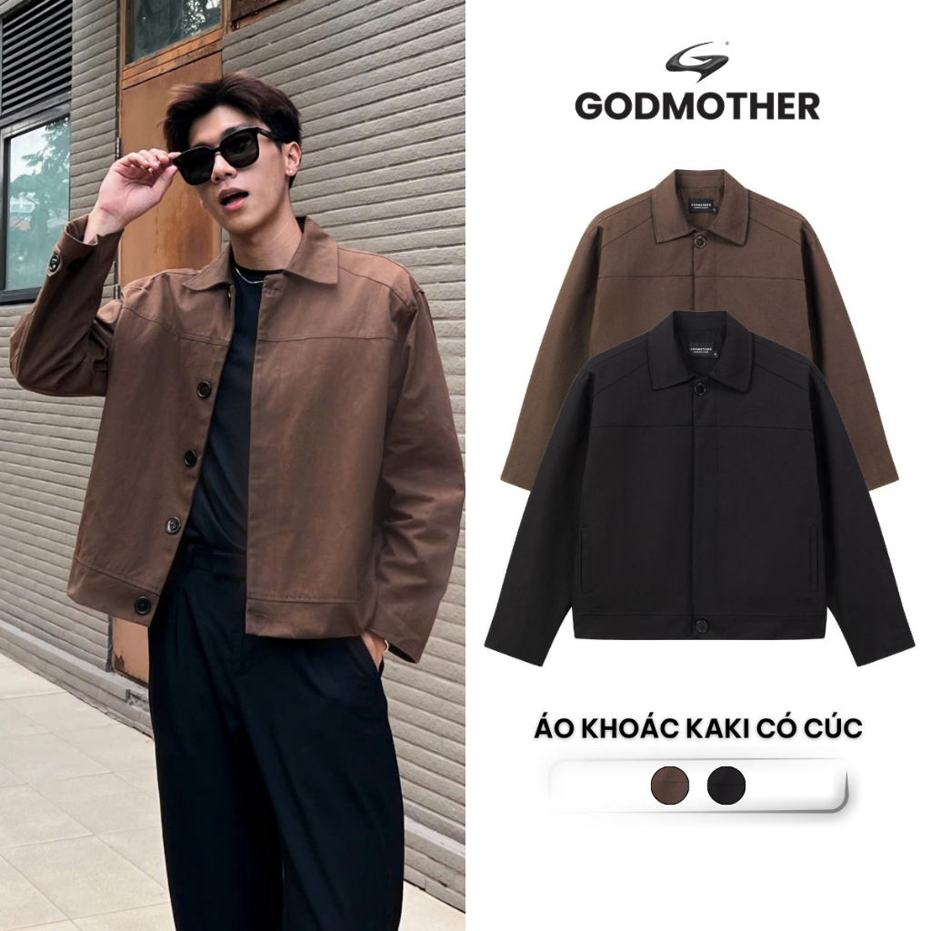 Áo Khoác Kaki Có Cúc GODMOTHER Jacket Kaki Form Crop Lửng Unisex Cổ Bẻ Phong…
