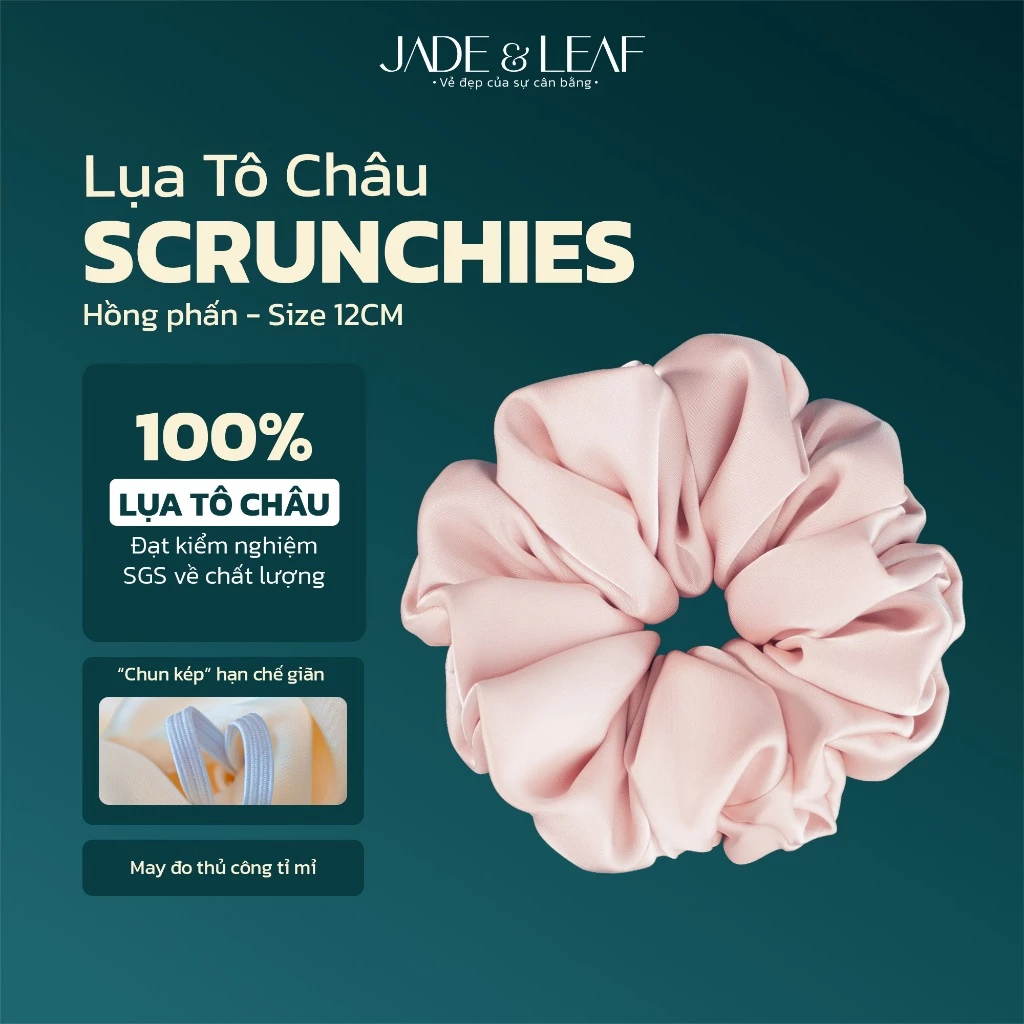 Scrunchies Buộc Tóc Nữ Lụa Thật To Phồng Jade&Leaf Dây Cột Tóc Nữ Phong Cách Hàn Quốc Thanh Lịch