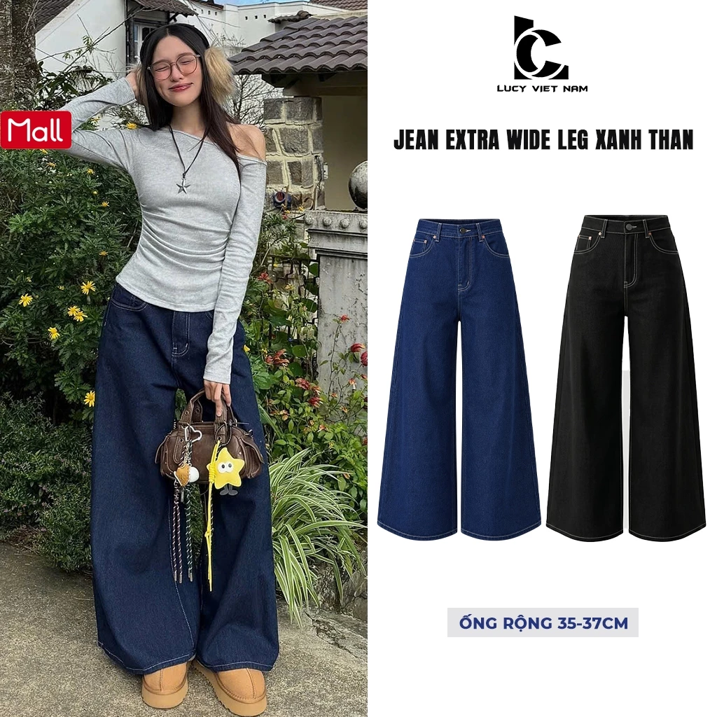 Quần Jean Nữ Xanh Than Ống Siêu Rộng 37cm AVO AVOCADO Dark Blue Denim Wide Leg Jeans Vintage