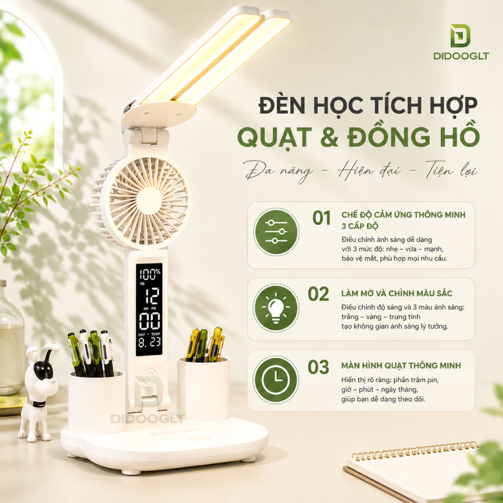 Đèn Học Tích Điện Gấp Gọn Cảm Ứng 3 Chế Độ Sáng Chống Cận Thị Cho Học Sinh DIDOOGLT