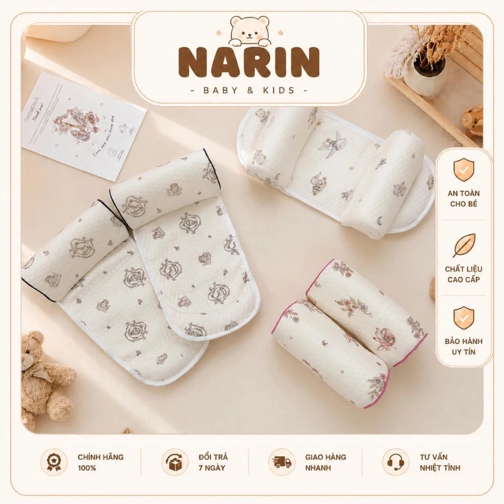 Gối chặn định hình cho bé Monona:a 3 trong 1 giúp giữ form đầu bé, chống lệch mất cấn đối,nâng niu giấc ngủ của trẻ