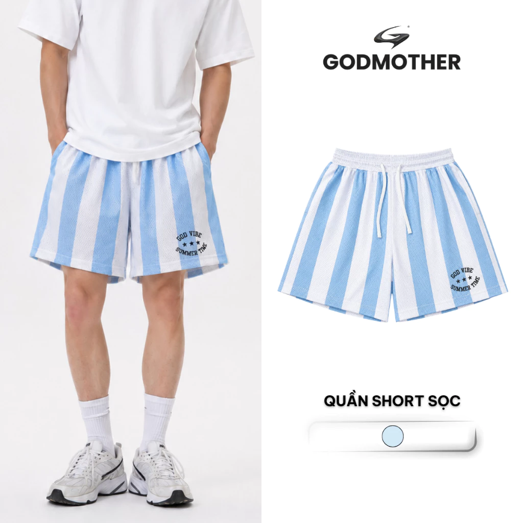 Quần Short Sọc GODMOTHER Quần Đùi Nam Vải Lưới Phong Cách Thể Thao Summer Thoáng Mát