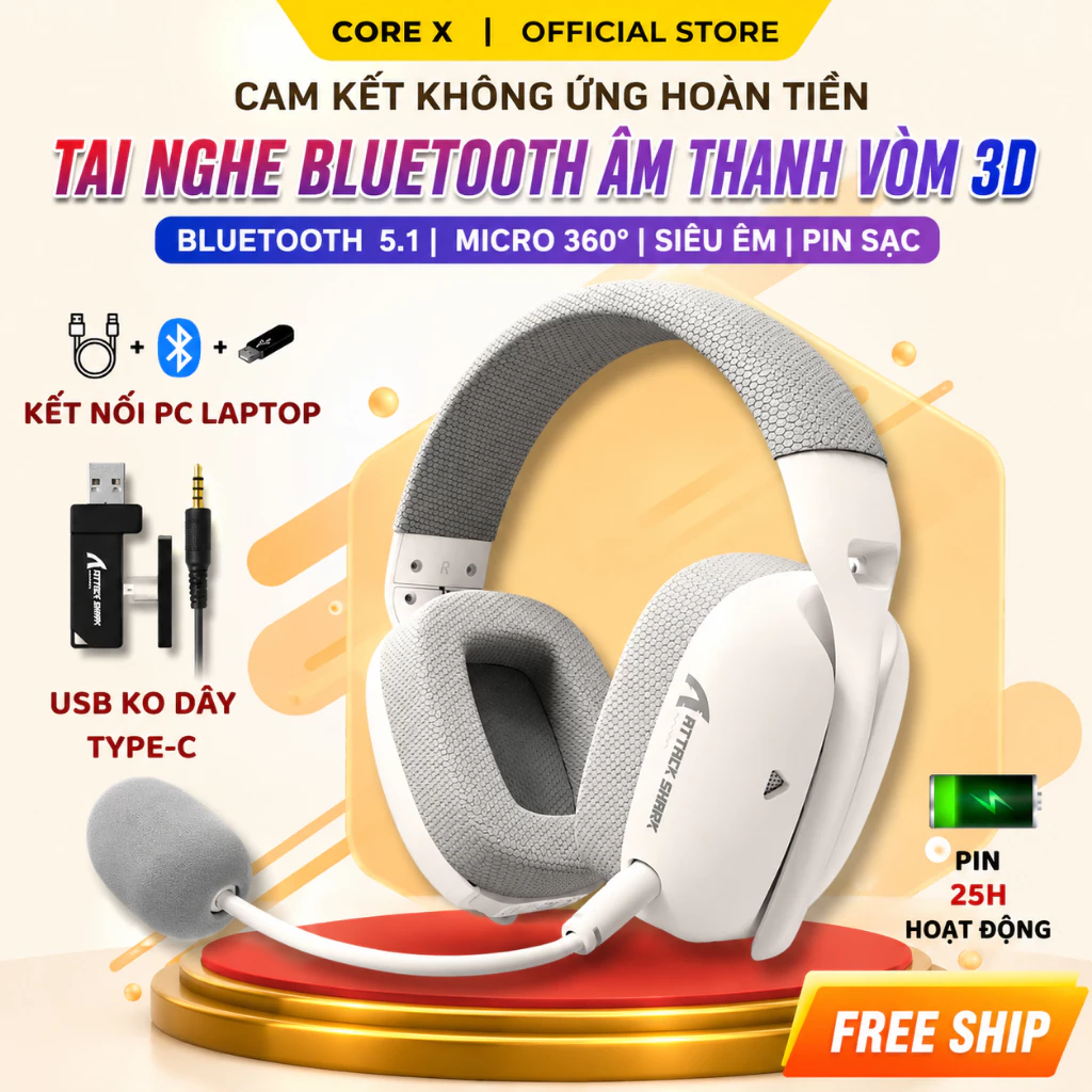 Tai Nghe Bluetooth Chụp Tai Không Dây Headphone Attack Shark L80 Âm Bass 3D Chơi Game Giải Trí