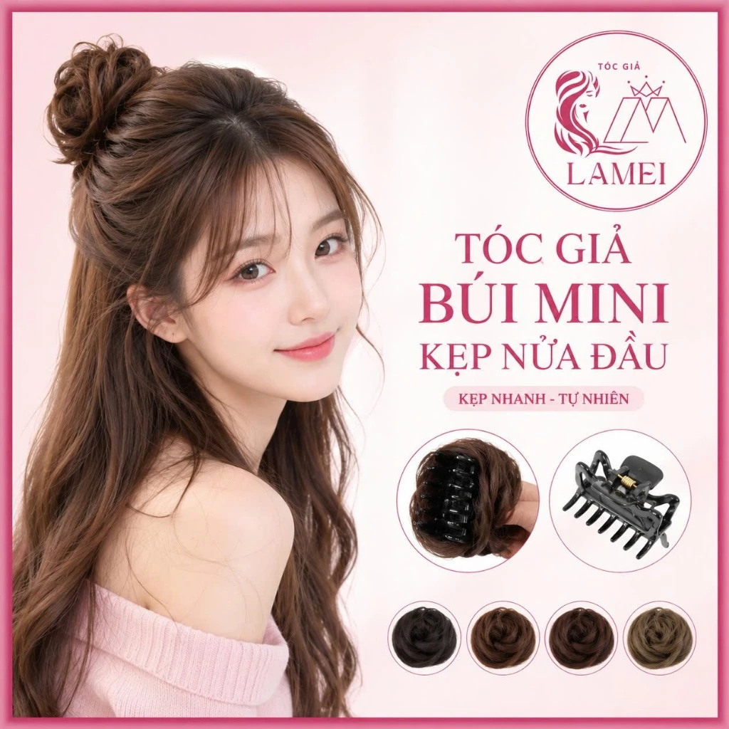 Tóc Giả Búi mini Kẹp nửa đầu Búi tròn Kẹp loại nhỏ siêu đẹp Lamei