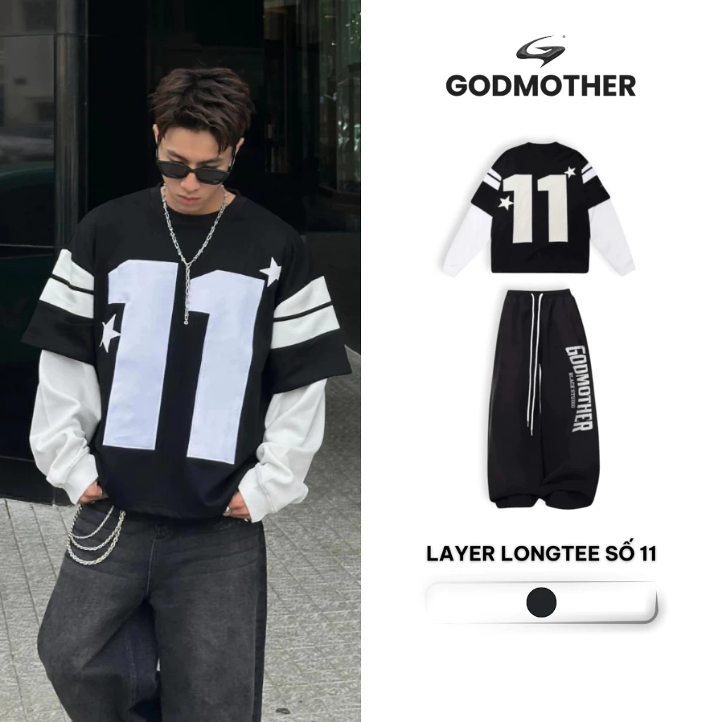 Áo Nỉ Dài Tay Số 11 GODMOTHER Layer Longtee Nỉ 2 Da Phong Cách Năng Động NEWCOLLECTION THU ĐÔNG