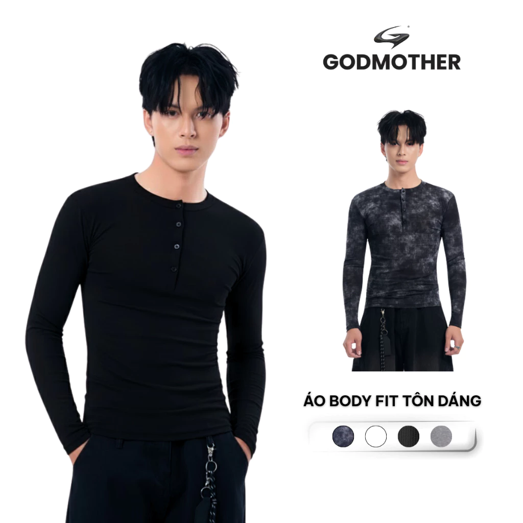 Áo Thun Body Fit Unisex GODMOTHER Áo Thun Dài Tay Cổ Tròn Form Vừa Vặn Thoải Mái