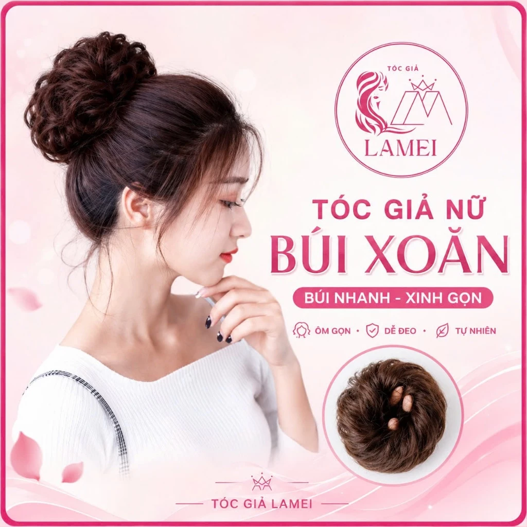 Tóc Giả Nữ Búi Xoăn Phong Cách Trẻ Trung Chất Sợi Tơ Nhân Tạo Dùng Được Nhiệt