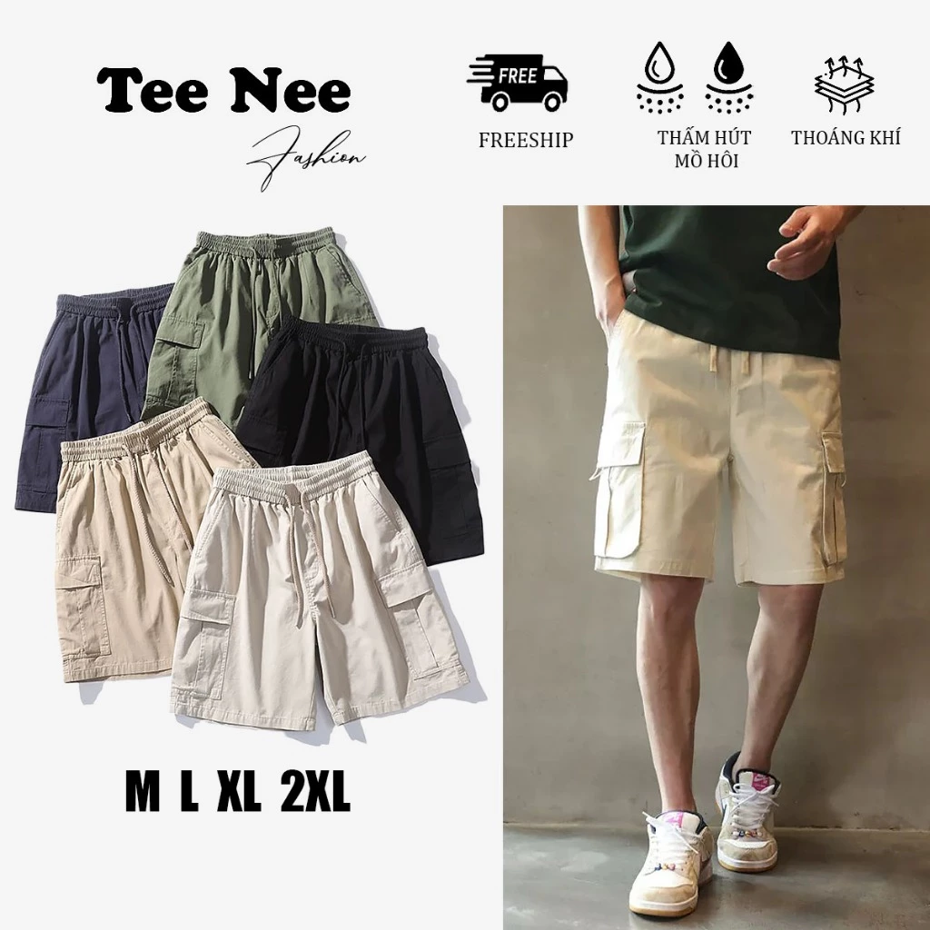 [ Hàng Mới Về ] Quần Short Kaki Túi Hộp TeeNee Quần Lửng Cạp Chun Nam Nữ TeeNee