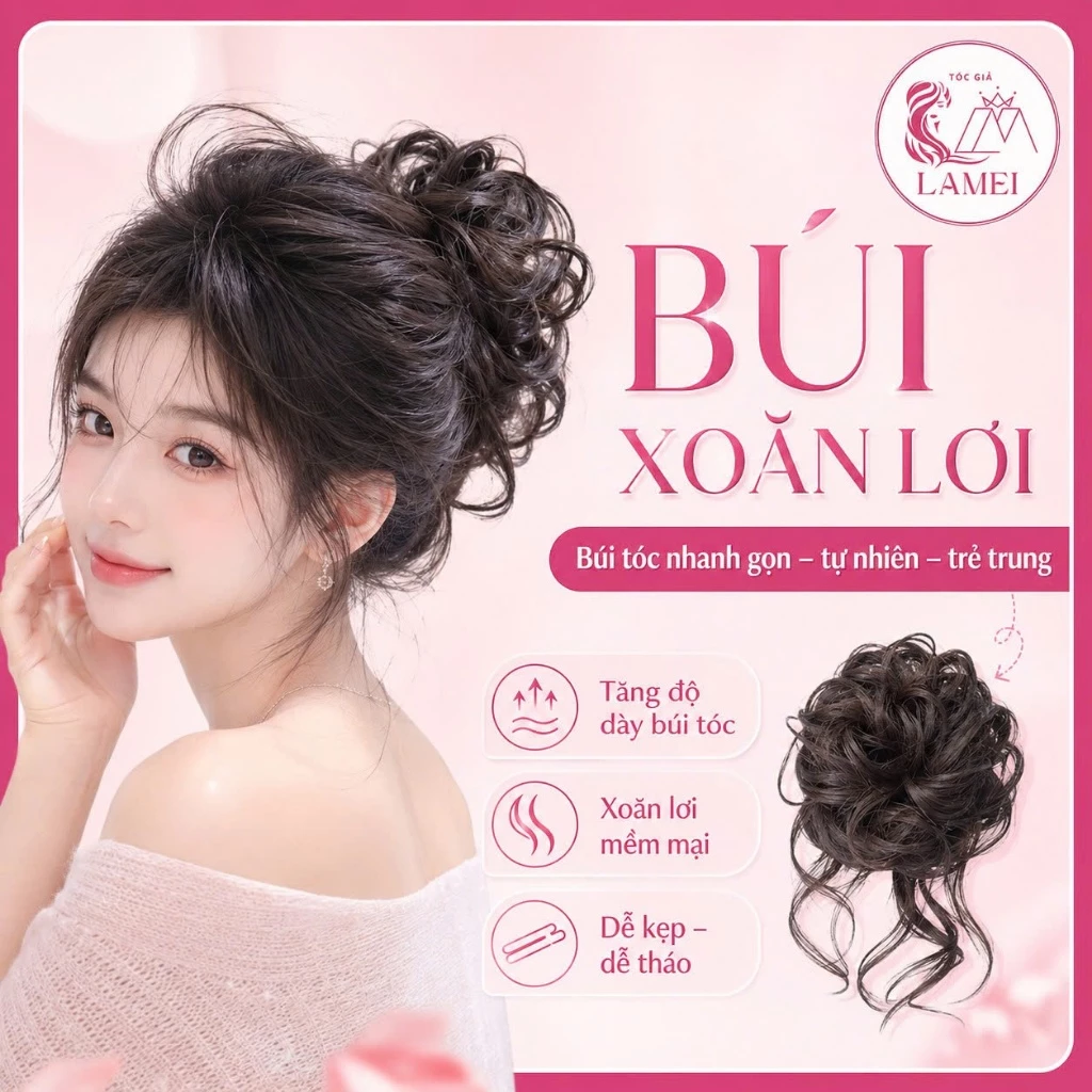 Tóc Giả Búi Xoăn Lơi Dạng Buộc Chất Liệu Sợi Tơ Cao Cấp Mềm Mượt Tự Nhiên Lamei