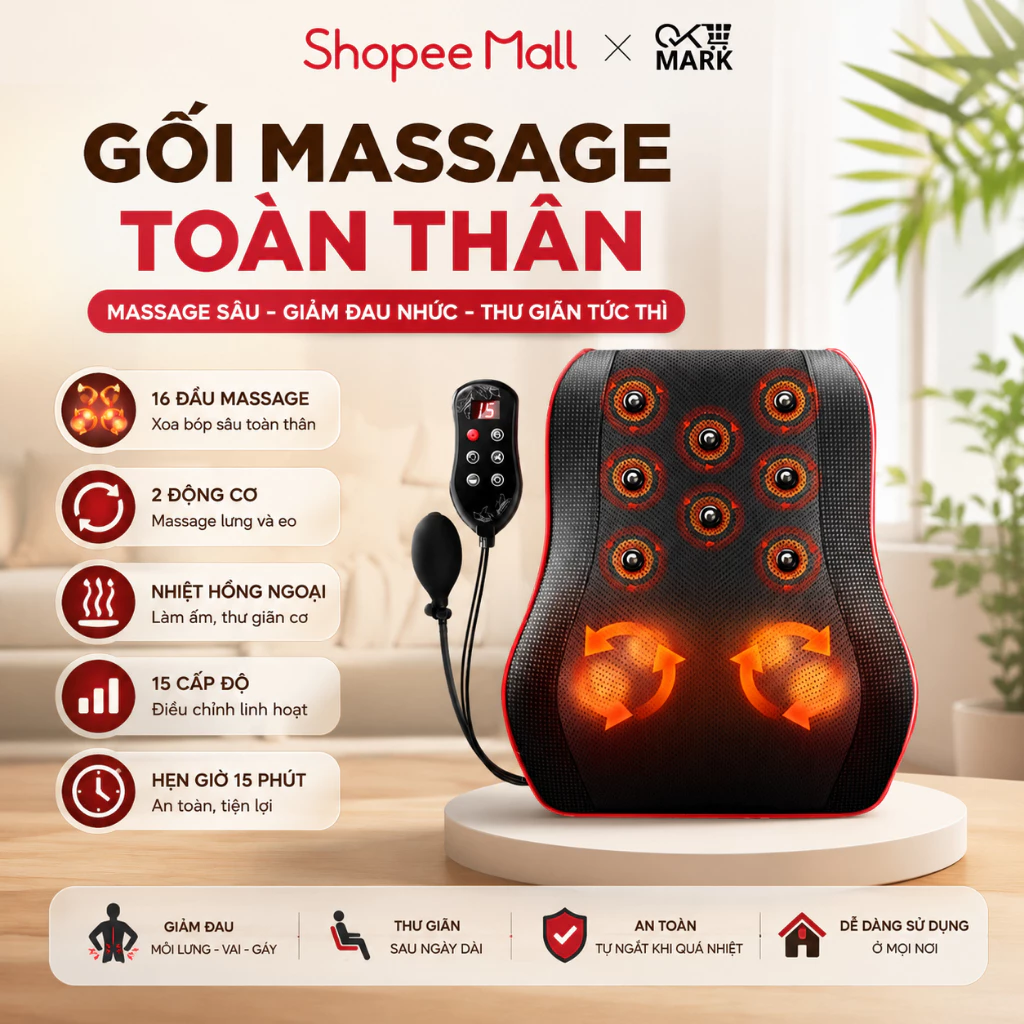 Gối Massage Toàn Thân Hồng Ngoại Giảm Đau Mỏi Cải Thiện Sức Khoẻ - DIDOOGLT