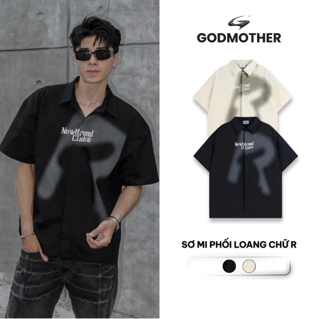 Áo Sơ Mi Phối Loang GODMOTHER Chất Kaki Sơ Mi Cộc Tay Phối Màu Cá Tính Menswear Nam Nữ