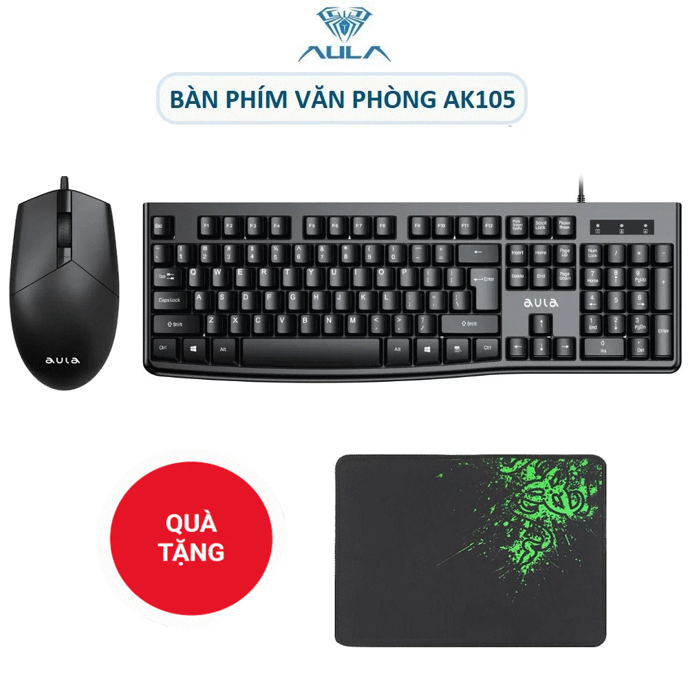 Bộ Phím Chuột Văn Phòng | AULA AK105 & AM104 | + Tặng Bàn Di | Chồng Nước | 104 Phím | Chính Hãng |
