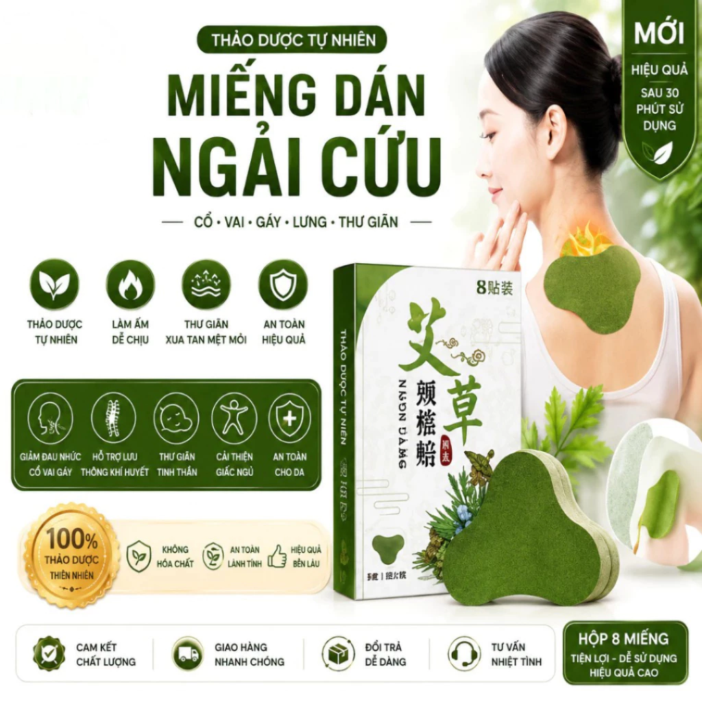 [ COMBO 10 HỘP ] Miếng Dán Ngải Cứu VINALUXURY Hỗ Trợ Giảm Đau Cổ Vai Gáy