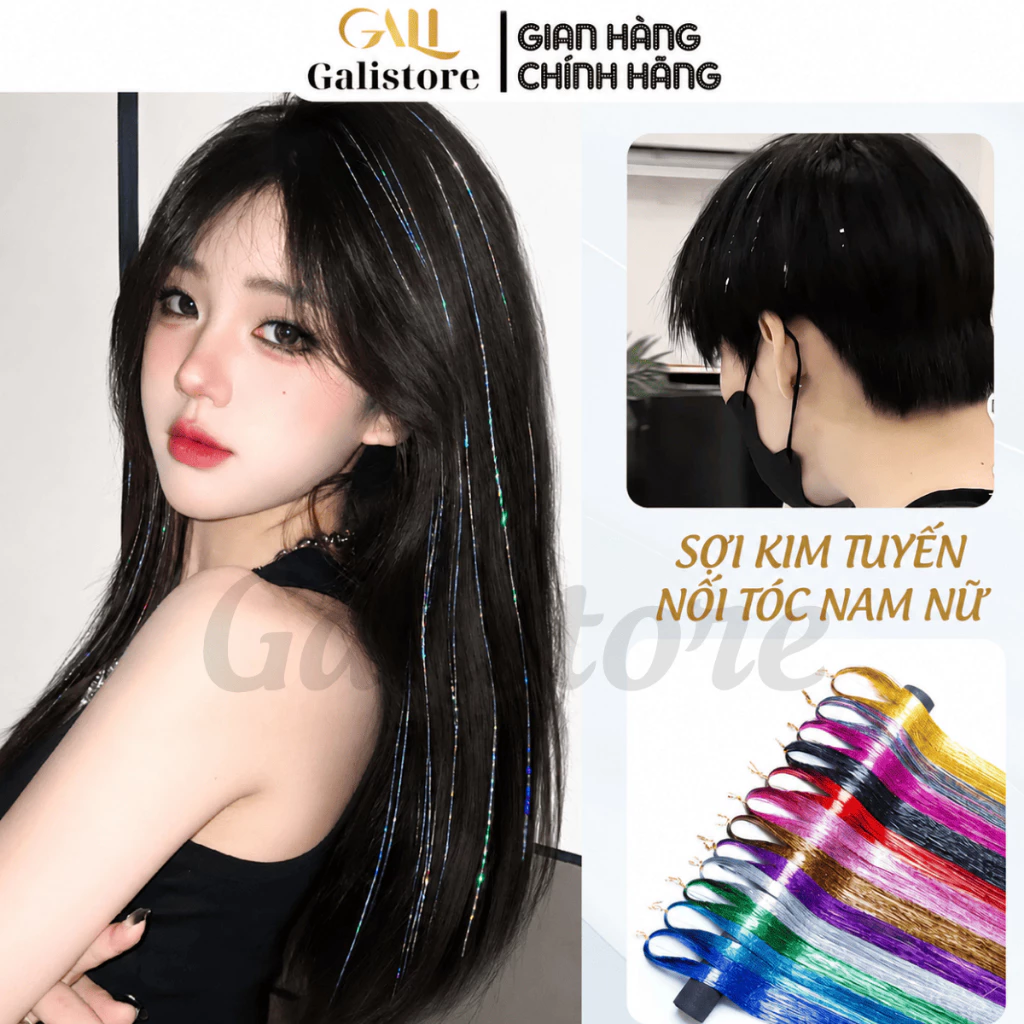 Sợi Kim Tuyến nối tóc CHỊU NHIỆT 200 dây line dài 123cm Bling cho Nam - Nữ light Cao cấp - Galistore