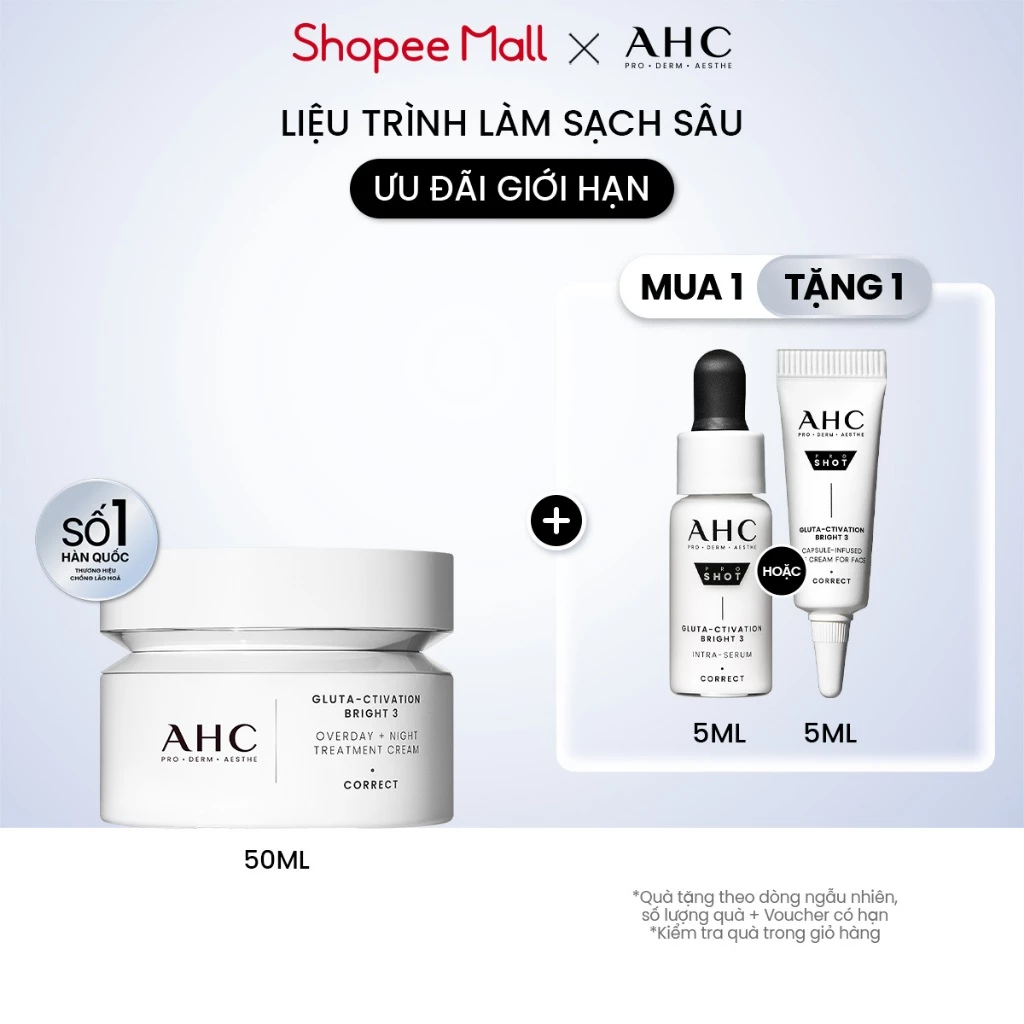 Kem dưỡng kiêm mặt nạ ngủ mờ nám sáng da PROSHOT GLUTA-CTIVATION BRIGHT 3 AHC 50ML
