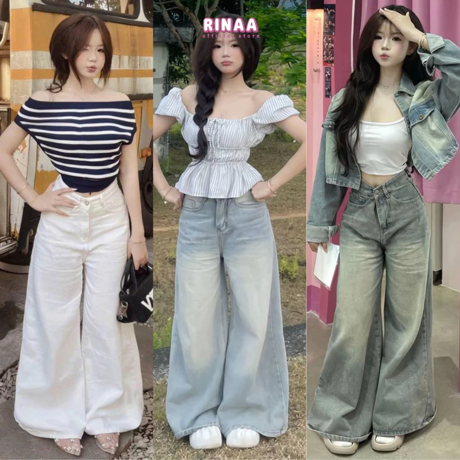 [Ảnh Thật] Quần Jean Ống Rộng 37cm Xanh Xám RINAA Loại 1, Quần Bò Ống Suông Màu Retro Hack Dáng