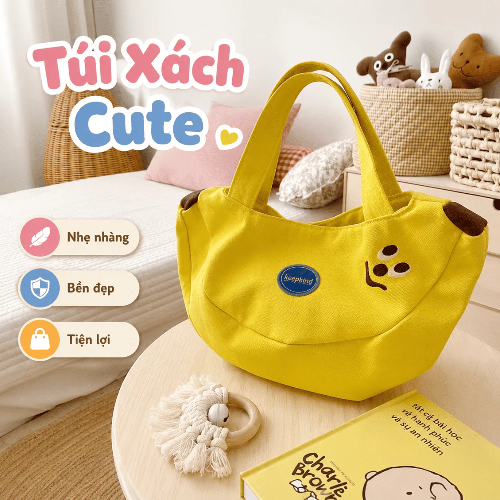 Túi Xách Nữ Mini Hình Chuối Dễ Thương TOAM, Túi Vải Canvas Cầm Tay Đựng Đồ Cá Nhân Đi Chơi Du Lịch