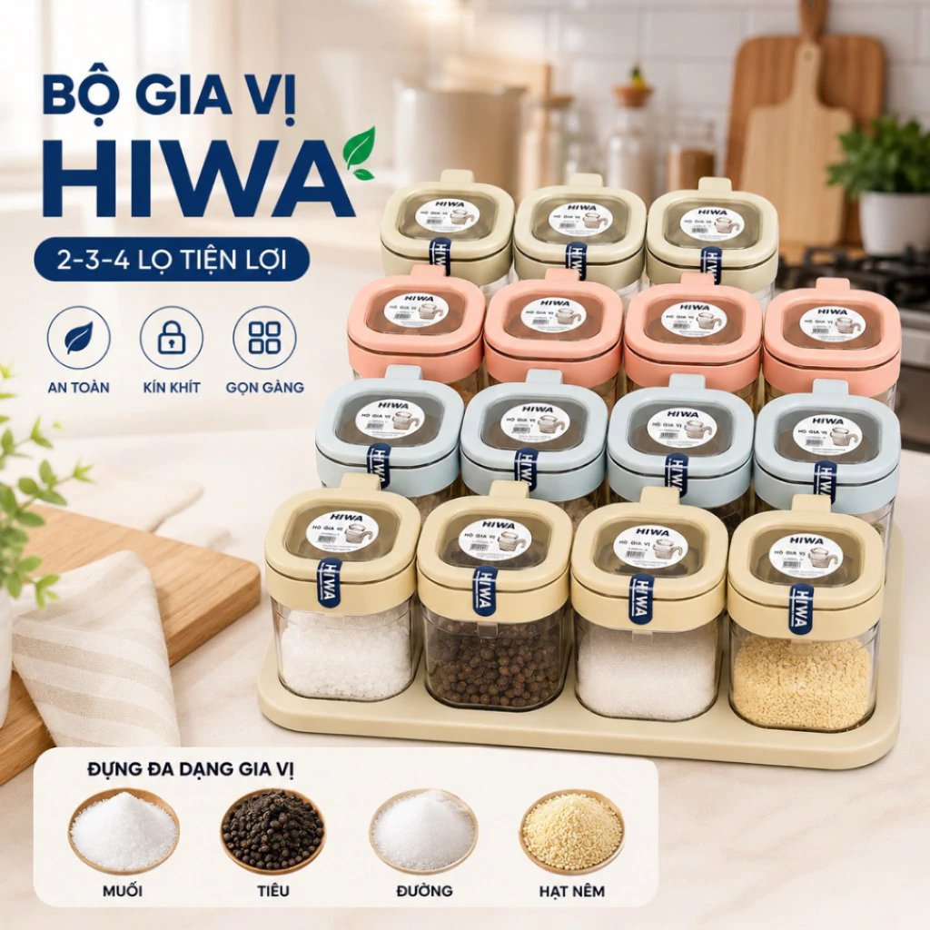 Hộp Đựng Gia Vị HiWa VINALUXURY - Hũ Đựng Gia Vị , Kèm Thìa Và Khay